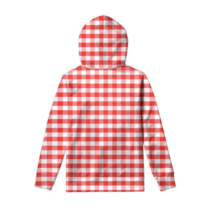 Red And White Gingham Pattern Print Pullover Hoodie