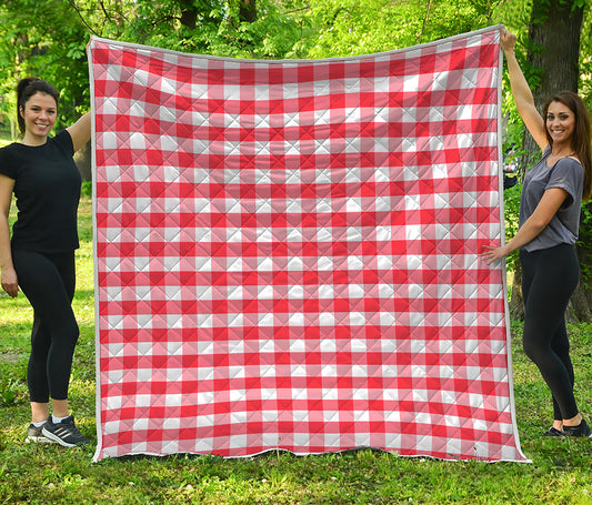 Red And White Gingham Pattern Print Quilt