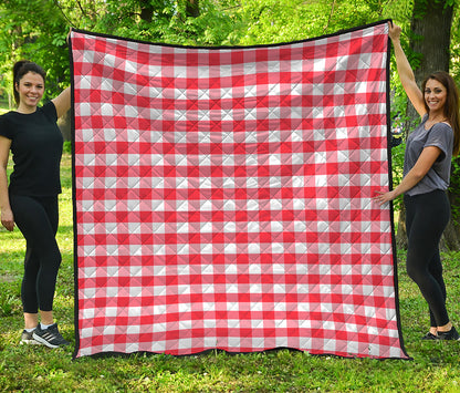 Red And White Gingham Pattern Print Quilt
