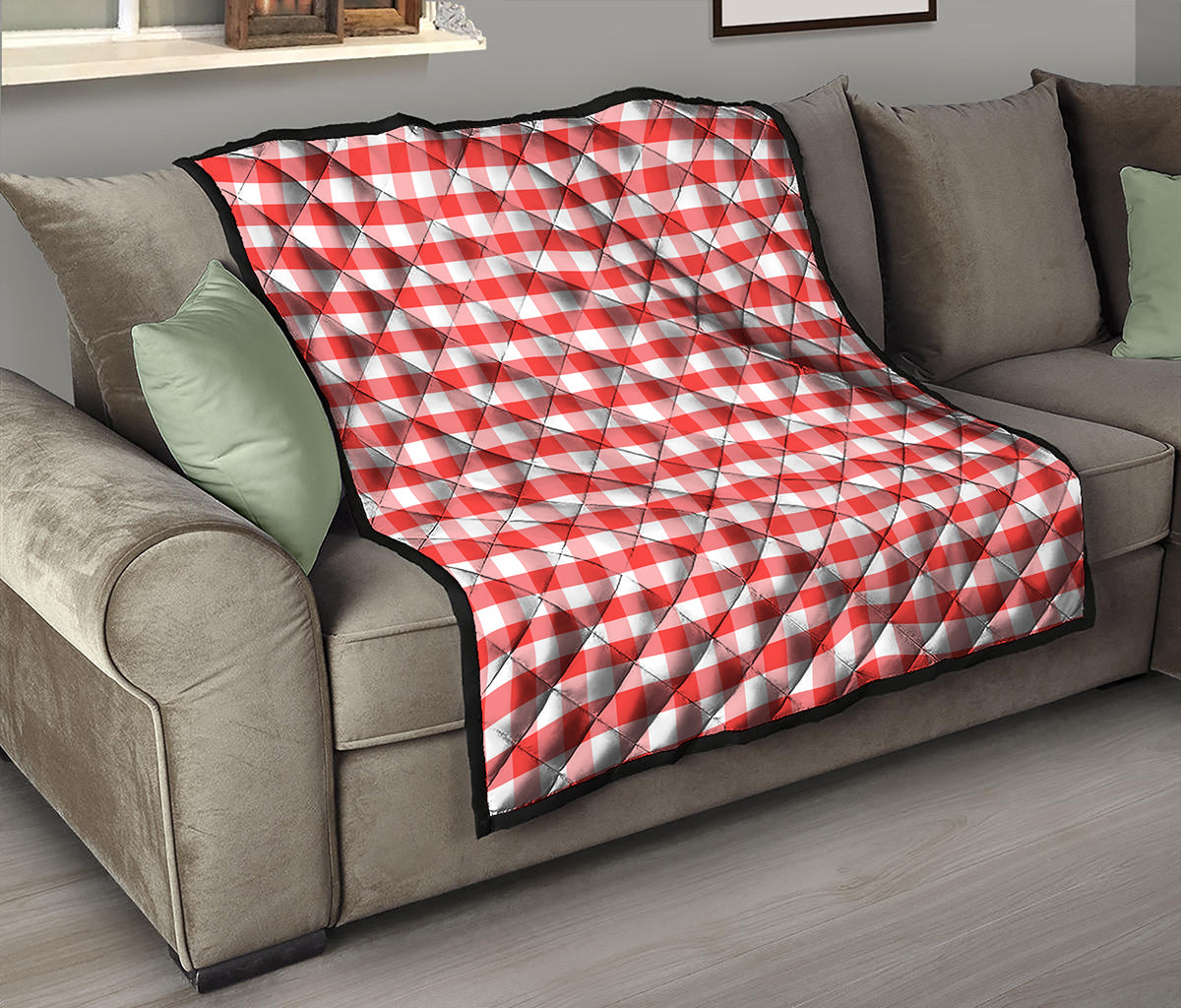 Red And White Gingham Pattern Print Quilt