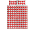 Red And White Gingham Pattern Print Quilt Bed Set