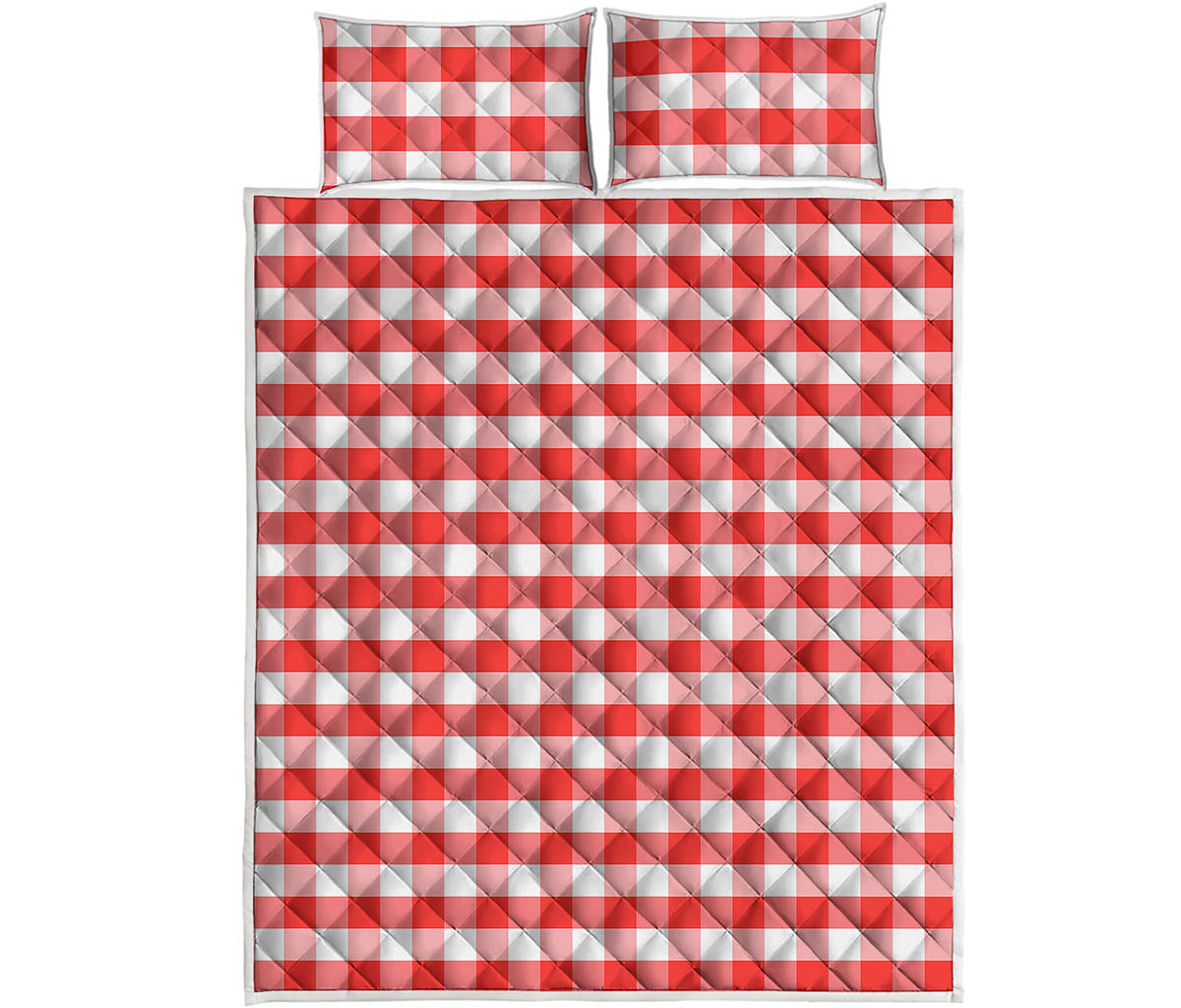 Red And White Gingham Pattern Print Quilt Bed Set