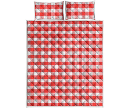 Red And White Gingham Pattern Print Quilt Bed Set