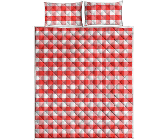 Red And White Gingham Pattern Print Quilt Bed Set