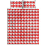 Red And White Gingham Pattern Print Quilt Bed Set