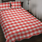 Red And White Gingham Pattern Print Quilt Bed Set