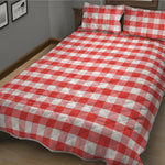 Red And White Gingham Pattern Print Quilt Bed Set