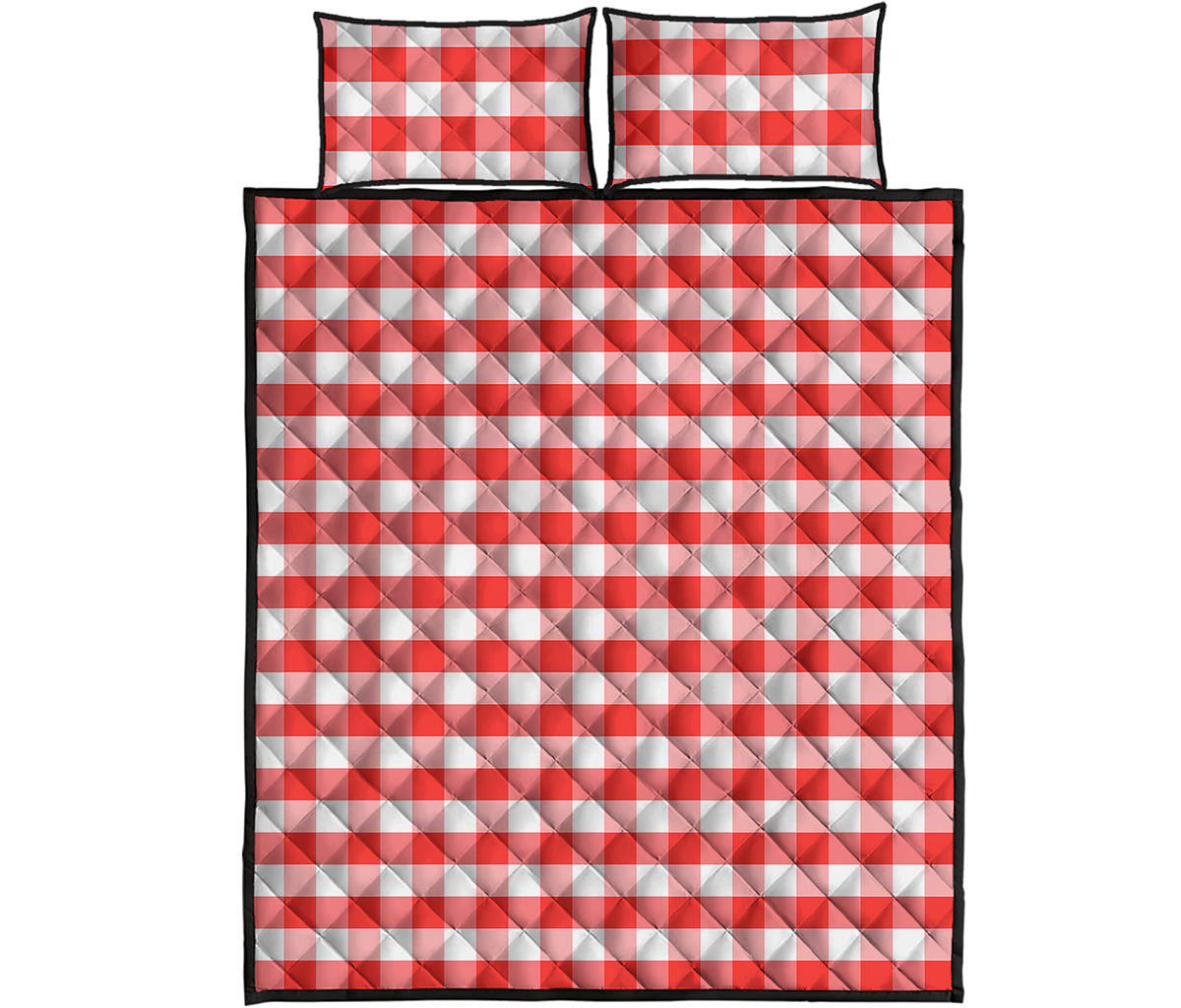 Red And White Gingham Pattern Print Quilt Bed Set