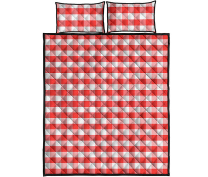 Red And White Gingham Pattern Print Quilt Bed Set