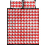 Red And White Gingham Pattern Print Quilt Bed Set