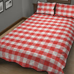 Red And White Gingham Pattern Print Quilt Bed Set