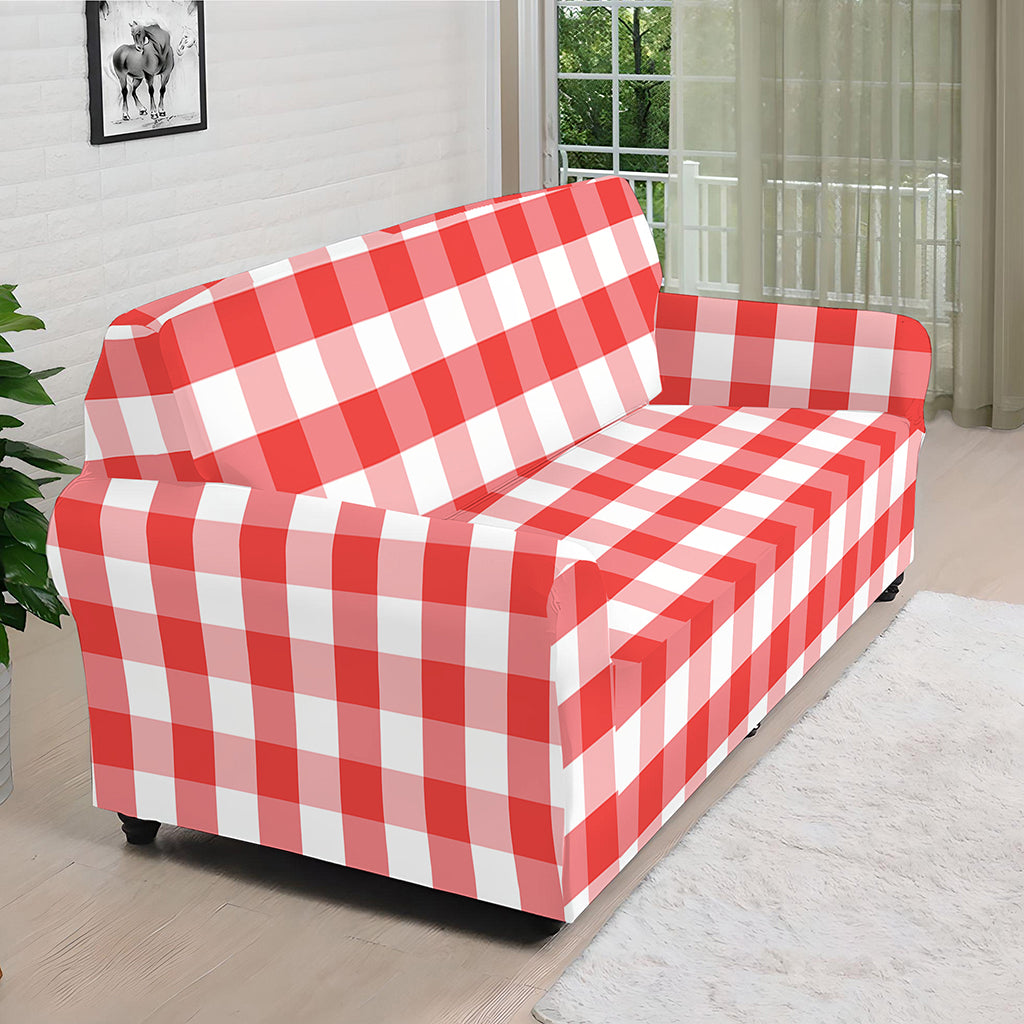 Red And White Gingham Pattern Print Sofa Cover