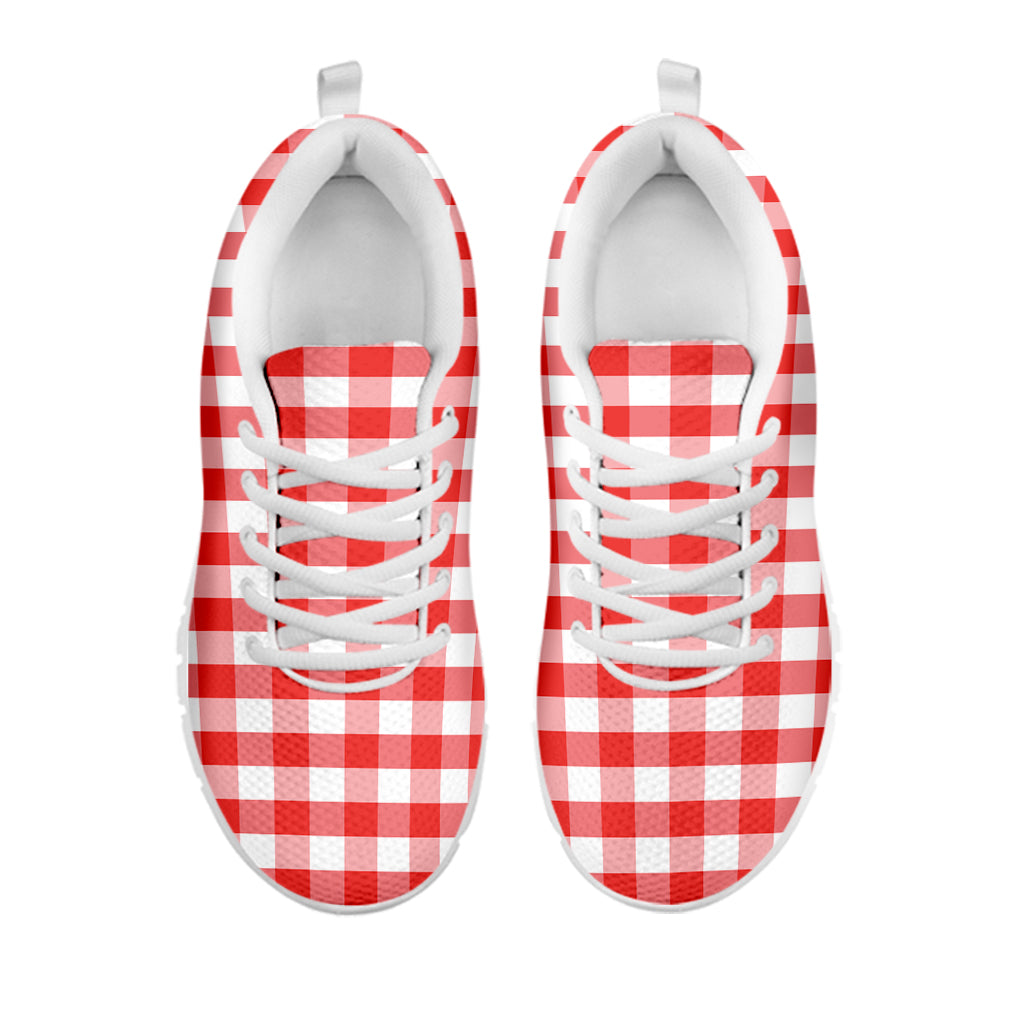Red And White Gingham Pattern Print White Sneakers