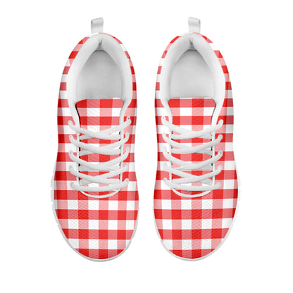 Red And White Gingham Pattern Print White Sneakers