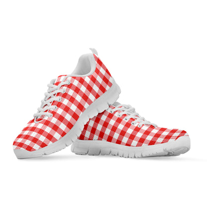 Red And White Gingham Pattern Print White Sneakers
