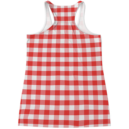 Red And White Gingham Pattern Print Women's Racerback Tank Top