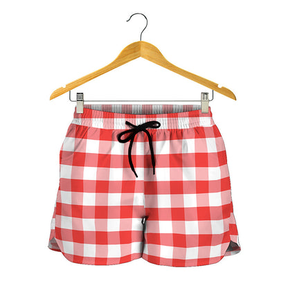 Red And White Gingham Pattern Print Women's Shorts
