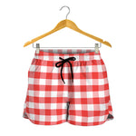 Red And White Gingham Pattern Print Women's Shorts