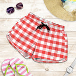 Red And White Gingham Pattern Print Women's Shorts