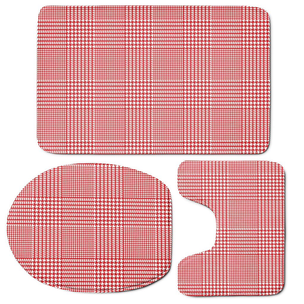 Red And White Glen Plaid Print 3 Piece Bath Mat Set