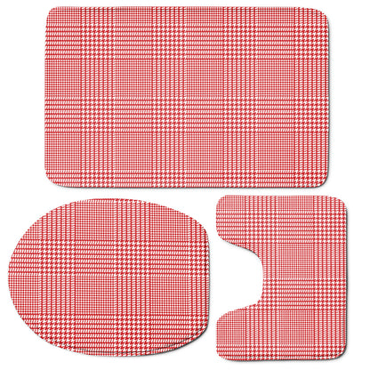 Red And White Glen Plaid Print 3 Piece Bath Mat Set