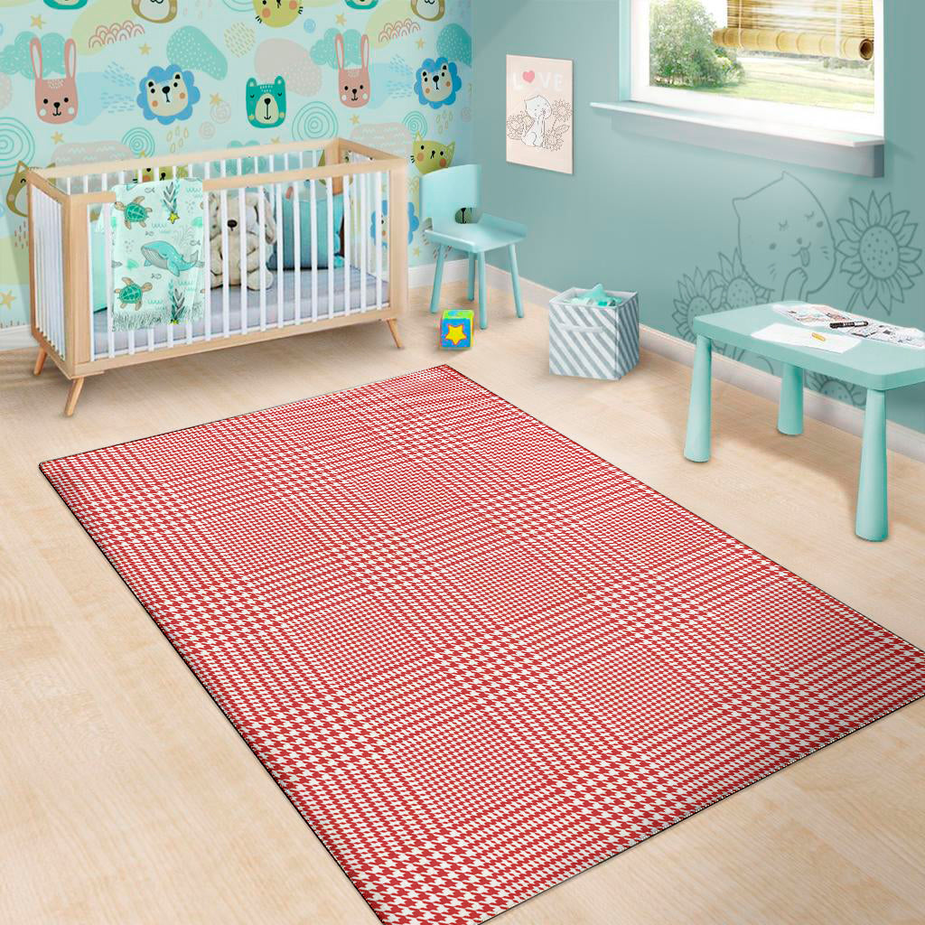 Red And White Glen Plaid Print Area Rug