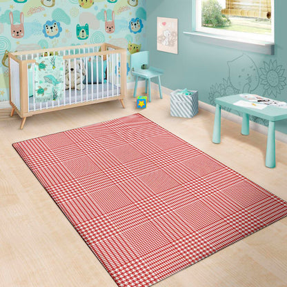 Red And White Glen Plaid Print Area Rug