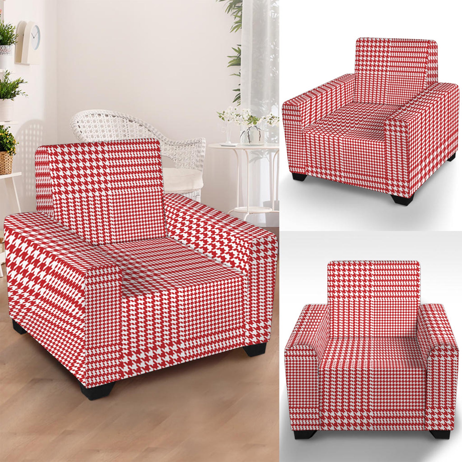 Red And White Glen Plaid Print Armchair Slipcover