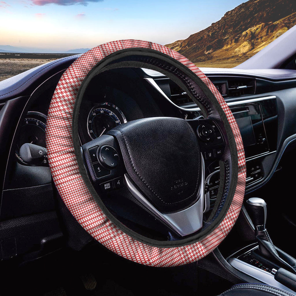 Red And White Glen Plaid Print Car Steering Wheel Cover