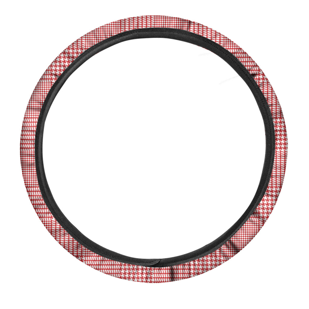 Red And White Glen Plaid Print Car Steering Wheel Cover