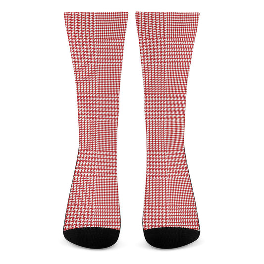 Red And White Glen Plaid Print Crew Socks