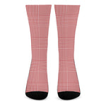 Red And White Glen Plaid Print Crew Socks