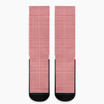 Red And White Glen Plaid Print Crew Socks