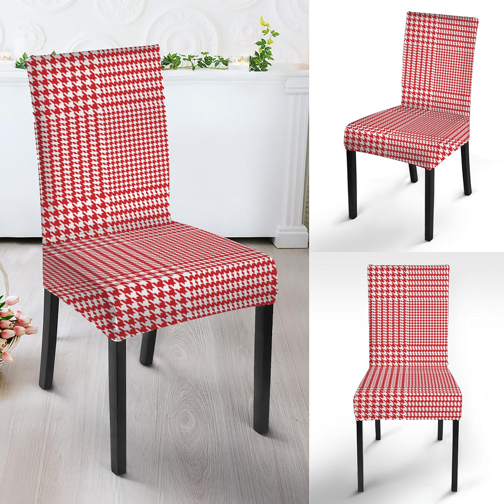Red And White Glen Plaid Print Dining Chair Slipcover