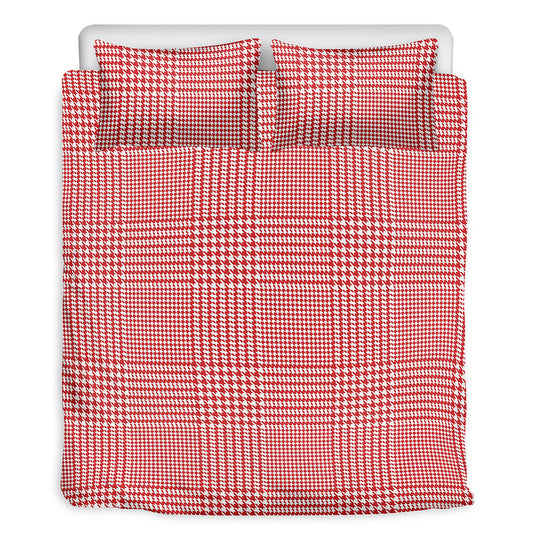 Red And White Glen Plaid Print Duvet Cover Bedding Set