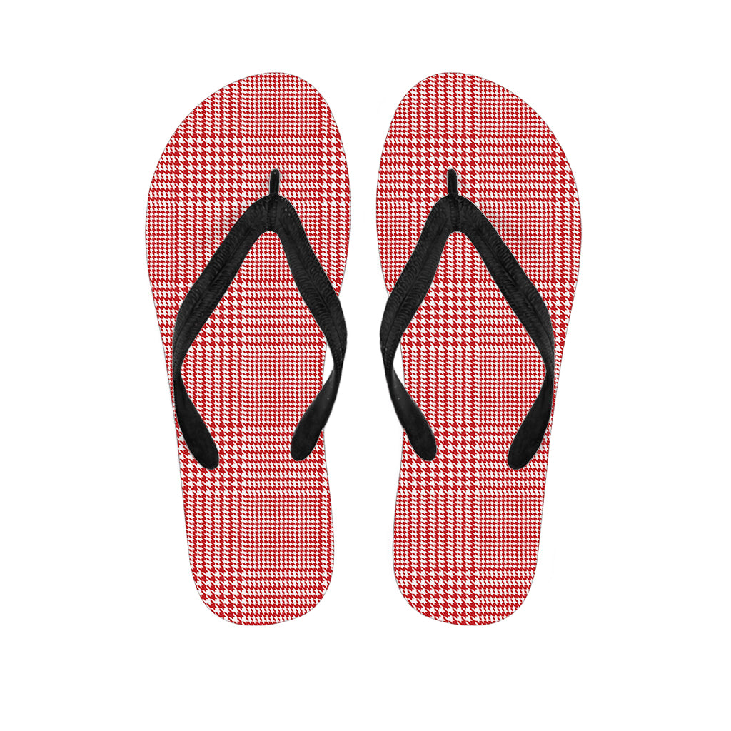 Red And White Glen Plaid Print Flip Flops