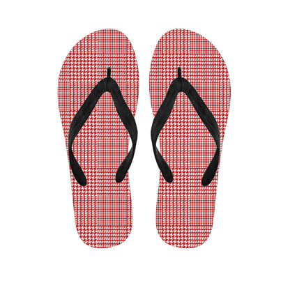 Red And White Glen Plaid Print Flip Flops