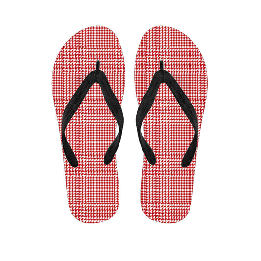 Red And White Glen Plaid Print Flip Flops