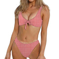 Red And White Glen Plaid Print Front Bow Tie Bikini