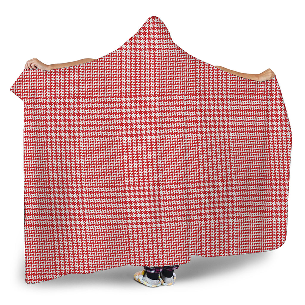 Red And White Glen Plaid Print Hooded Blanket