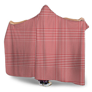 Red And White Glen Plaid Print Hooded Blanket