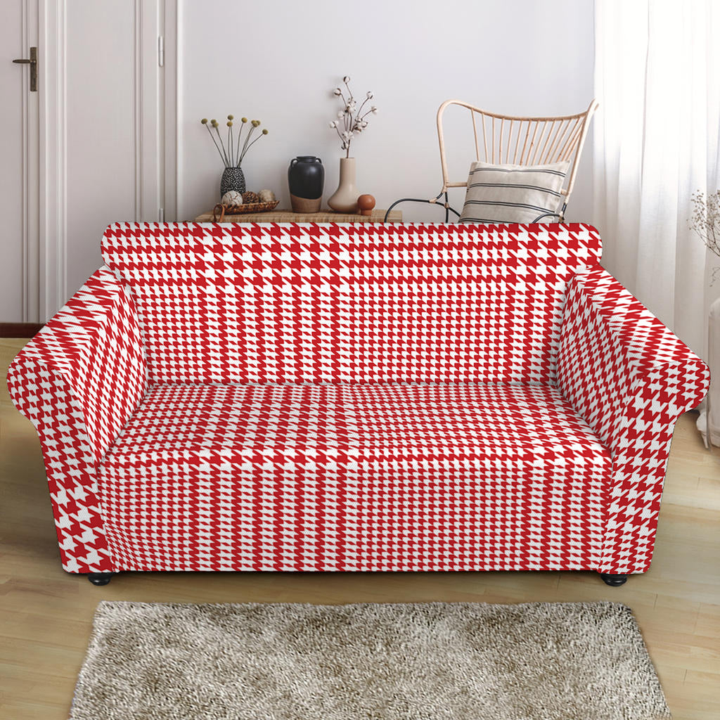 Red And White Glen Plaid Print Loveseat Slipcover