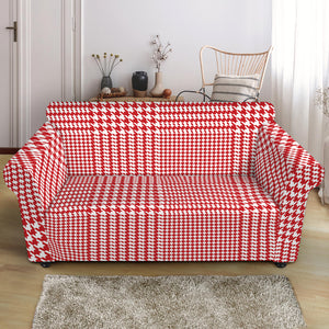 Red And White Glen Plaid Print Loveseat Slipcover