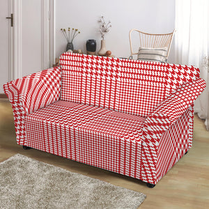 Red And White Glen Plaid Print Loveseat Slipcover