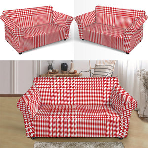 Red And White Glen Plaid Print Loveseat Slipcover