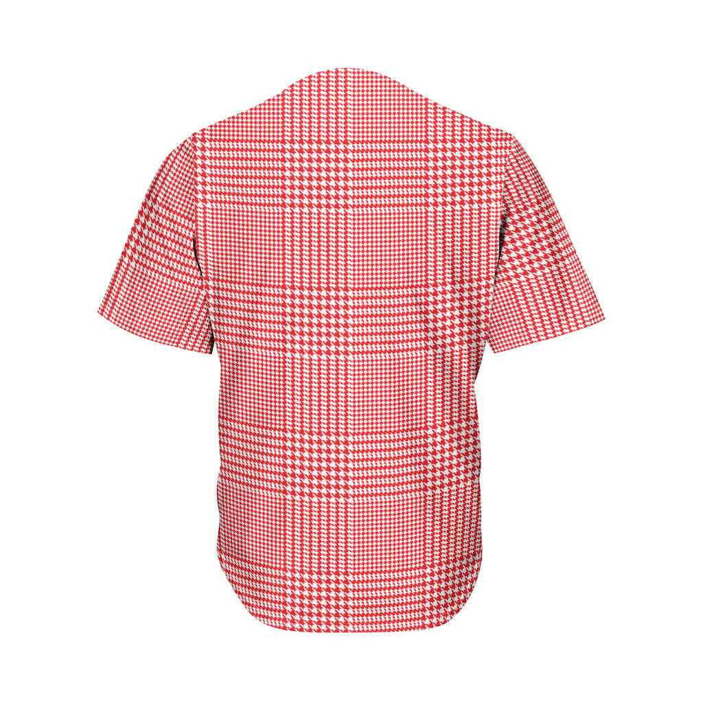 Red And White Glen Plaid Print Men's Baseball Jersey