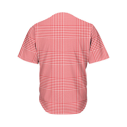 Red And White Glen Plaid Print Men's Baseball Jersey