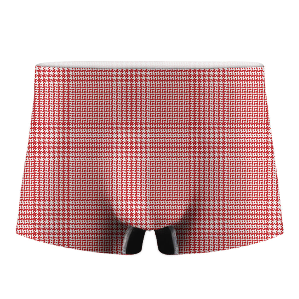 Red And White Glen Plaid Print Men's Boxer Briefs