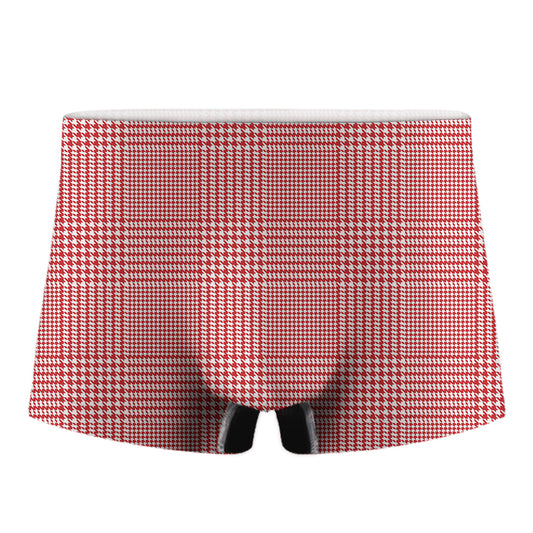 Red And White Glen Plaid Print Men's Boxer Briefs