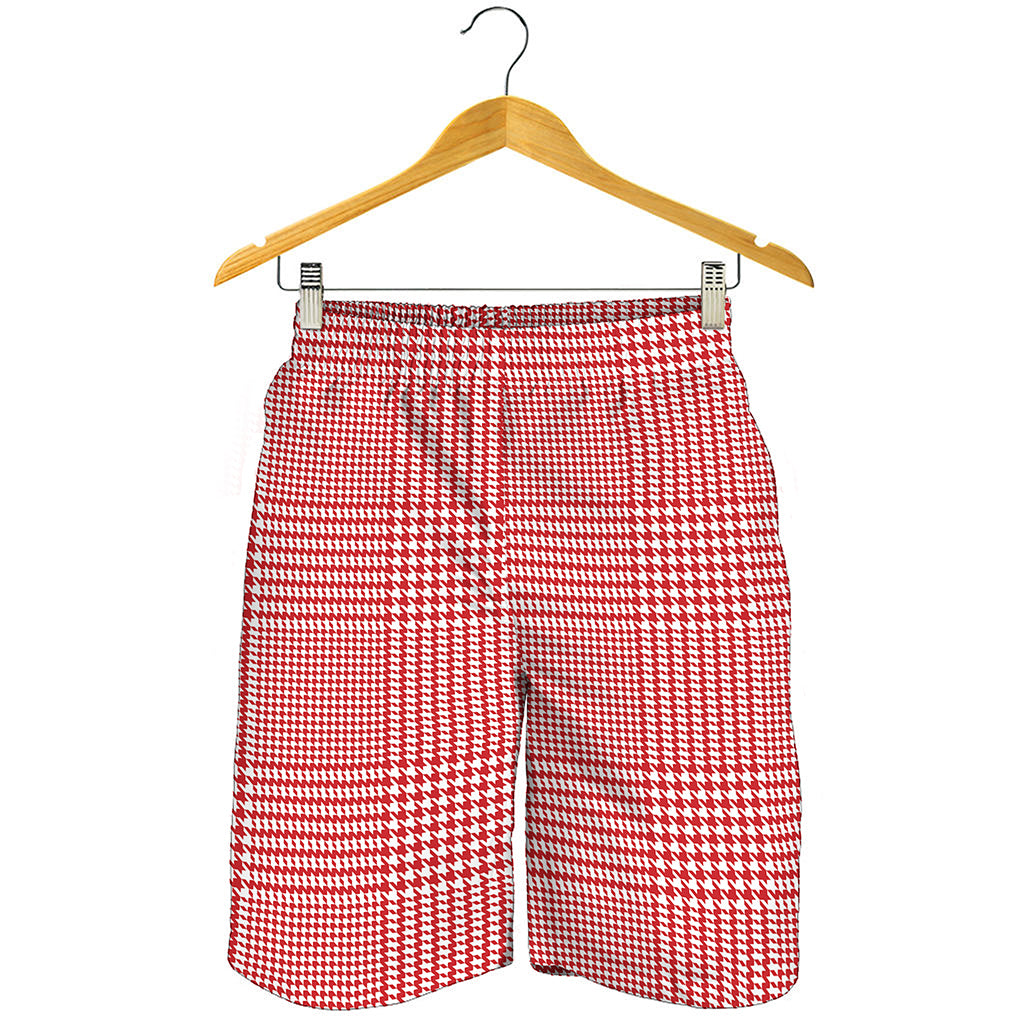 Red And White Glen Plaid Print Men's Shorts